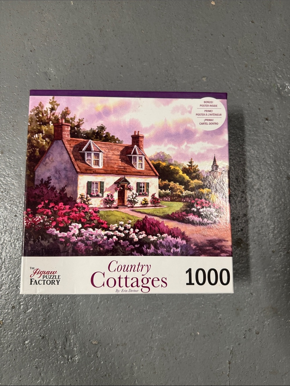 Country Cottages 1000-Piece Puzzle - Purple/Multi flowers Like NEW